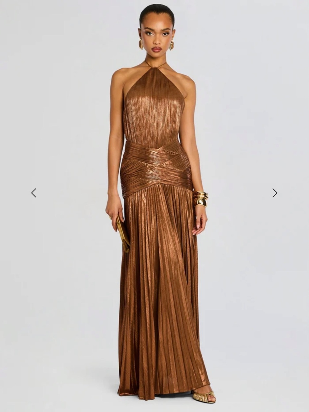 Retrofete Amberley Dress Brown Pleated Halter Maxi Dress